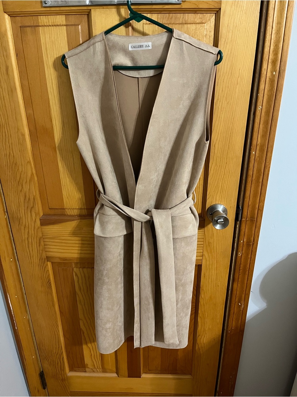 Gallery Taupe Belted Sleeveless Midi Vest Dress